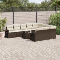 11-delige Loungeset met kussens poly rattan bruin - thumbnail