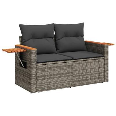 5-delige Loungeset met kussens poly rattan grijs - thumbnail