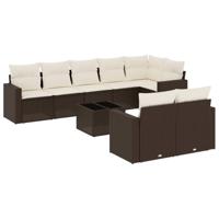 9-delige Loungeset met kussens poly rattan bruin - thumbnail