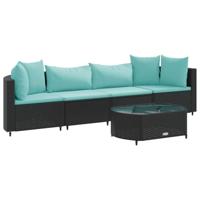 5-delige Loungeset met kussens poly rattan zwart - thumbnail