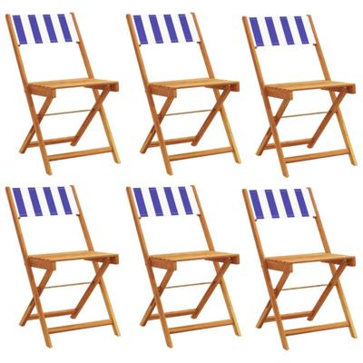 Tuinstoelen 6 st inklapbaar stof en massief hout blauw en wit - thumbnail