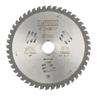 DeWALT Cirkelzaagblad voor Hout | Extreme | Ø 216mm Asgat 30mm 48T - DT4320-QZ DeWALT Cirkelzaagblad voor Hout | Extreme | Ø 216mm Asgat 30mm 48T - DT4320-QZ