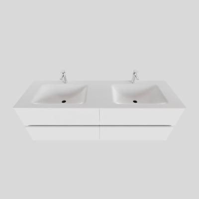 Badkamermeubel Solid Surface BWS Oslo 200x46 cm Mat Wit Wasbak Dubbel (2 kraangaten, 4 lades)