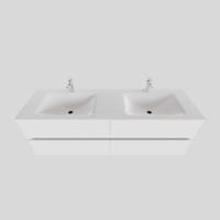 Badkamermeubel Solid Surface BWS Oslo 200x46 cm Mat Wit Wasbak Dubbel (2 kraangaten, 4 lades) - thumbnail