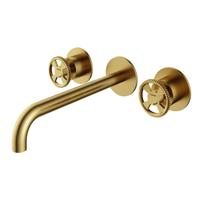 Wastafelmengkraan Hotbath Cobber @Work Inbouw 25 cm 3 Gats Geborsteld Messing PVD (excl. inbouwdeel) - thumbnail