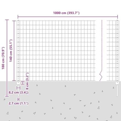 VidaXL Hek met paal groen 1,4 x 10 m staal en pvc