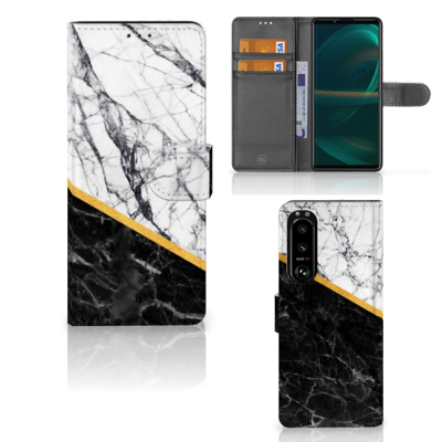 Sony Xperia 5III | Bookcase | Marmer Wit Zwart - Origineel Cadeau Man