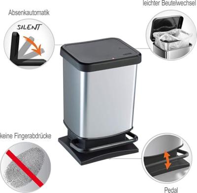 Rotho paso pedaalemmer 20l zilver metallic