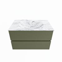 MONDIAZ VICA-DLUX 80cm badmeubel onderkast Army 2 lades. Inbouw wastafel CLOUD midden 1 kraangat, kleur Glace. - thumbnail