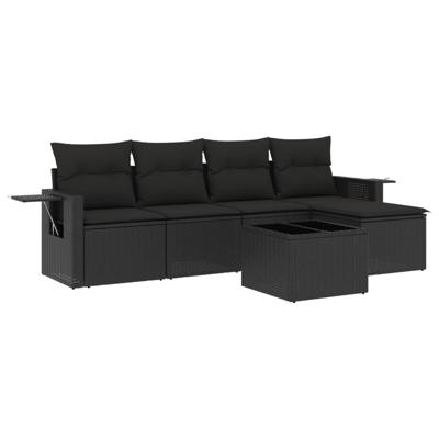 5-delige Loungeset met kussens poly rattan zwart - thumbnail