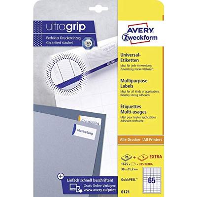Avery-Zweckform 6121 38 x 21.2 mm Papier Wit 1950 stuk(s) Permanent hechtend Universele etiketten Inkt, Laser, Kopie 30 vel DIN A4