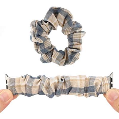 Elastisch scrunchie nylon bandje - Khaki / Donkerblauw - Geschikt voor Apple Watch 38mm / 40mm / 41mm / 42mm