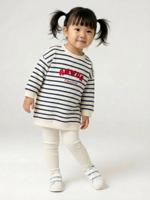 Babyset met jurk en legging personaliseerbaar marineblauw, gestreept - thumbnail