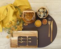 Cookinglife Onderzetters - Vegan leer - Bruin / Zand - dubbelzijdig - 10 x 10 cm - 6 stuks - thumbnail