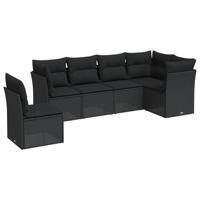6-delige Loungeset met kussens poly rattan zwart - thumbnail