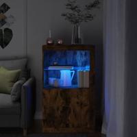 Bijzetkast met LED bewerkt hout gerookt eikenkleurig - thumbnail