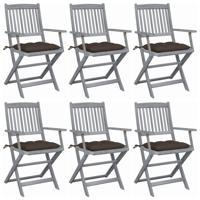 Tuinstoelen 6 st inklapbaar met kussens massief acaciahout - thumbnail