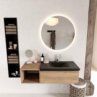 MONDIAZ BUKLA 120cm badmeubel met open module 40 kleur Washed Oak met 1 lade. Wastafel CLOUD rechts 1 kraangat kleur Urban. - thumbnail