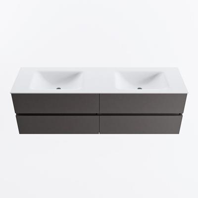 MONDIAZ VICA 160cm badmeubel onderkast Dark Grey 4 lades. Wastafel CLOUD dubbel zonder kraangat, kleur Talc.