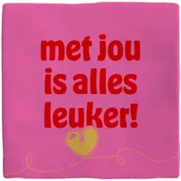 Plenty Gifts tegeltje keramiek met jou is alles leuker 10x10cm roze - thumbnail