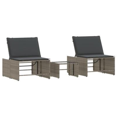 Ligbedden 2 st met tafel poly rattan grijs - thumbnail