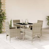 5-delige Tuinset met kussens poly rattan en glas lichtgrijs - thumbnail