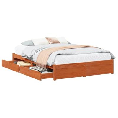 Bedframe met lade Wasbruin 160 x 200 cm Massief Vurenhout