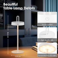 Draadloze Oplaadbare LED Tafellamp - Binnen & Buiten - Dimbaar - ø12.8 x 36.6 cm - Warmwit licht - 3000mAh - White - thumbnail
