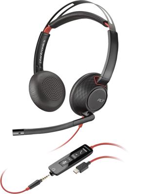 HP Poly Headset Blackwire C5220 Stereo USB- On Ear headset Kabel Stereo Zwart Noise Cancelling Oorbeugel Computer