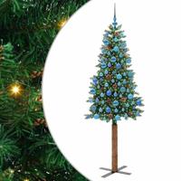 VidaXL Slanke kerstboom groen 180 cm pvc en massief dennenhout - thumbnail