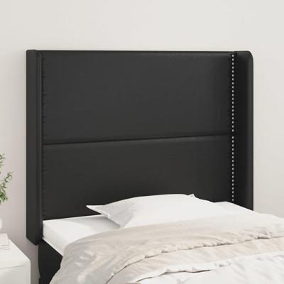 Hoofdbord met randen 103x16x118/128 cm kunstleer zwart - thumbnail
