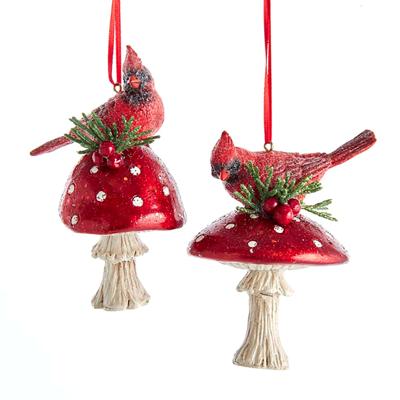 Res Cardinal On Mushroom Ornament 4,5 inch kersthanger Kurt S. Adler - Kurt s adler Res Cardinal On Mushroom Ornament 4,5 inch kersthanger Kurt S. Adler - Kurt s adler