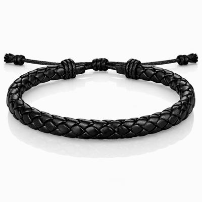 Heren Armband Gevlochten Leer Zwart Verstelbaar