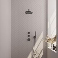 BRAUER Stripe Thermostatische Inbouw Regendouche - SET 01 - 25cm douchekop - rechte muurarm - staaf handdouche - doucheslang - wandaansluitbocht - gunmetal geborsteld PVD 5-GM-365 - thumbnail