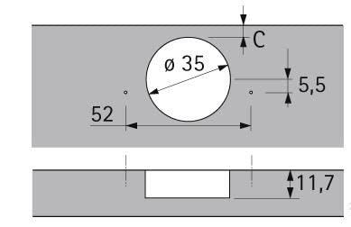 Intermat inboorscharnier 9943, Basis -3,5mm, TH 42