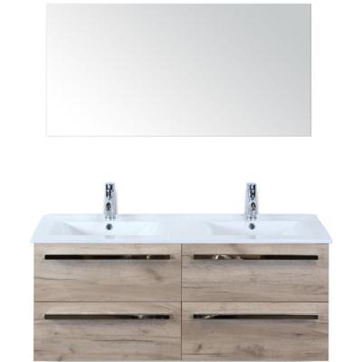 Seville Badmeubelset 120 cm - 4 Laden Craft Oak - Wastafel Enjoy Dubbel met Spiegel