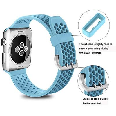 Bandje met gaatjes - Lichtblauw - Geschikt voor Apple Watch 38mm / 40mm / 41mm / 42mm - thumbnail