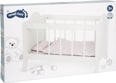 Small Foot - houten poppenbed wit met beddengoed strepen, 4dlg. Small Foot - houten poppenbed wit met beddengoed strepen, 4dlg.