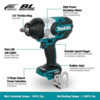 Makita DTW1002Z Accu slagmoersleutel 1000Nm 1/2" frictiering 18V Basic Body