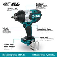 Makita DTW1002Z Accu-slagmoersleutel 1000 Nm 18 V Aantal meegeleverde accus: 0 Li-ion Zonder accu - thumbnail