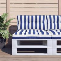 VidaXL Palletkussens 2 st stof gestreept wit en blauw - thumbnail