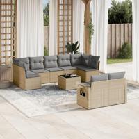 10-delige Loungeset met kussens poly rattan beige - thumbnail
