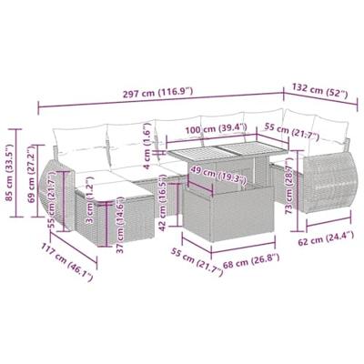 8-delige Loungeset met kussens poly rattan beige