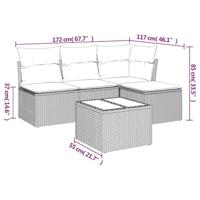 5-delige Loungeset met kussens poly rattan lichtgrijs - thumbnail