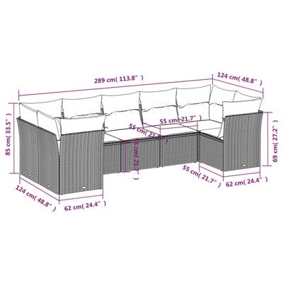 7-delige Loungeset met kussens poly rattan zwart - thumbnail
