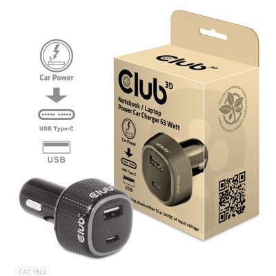 club3D CAC-1922 USB-oplader 63 W 1x USB-A, 1x USB-C Zwart Binnen