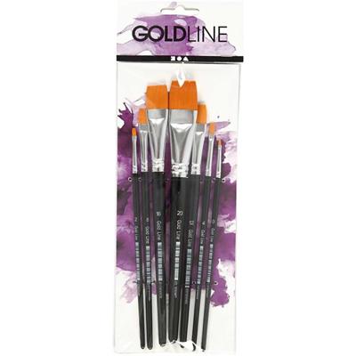 Creativ Company Gold line penselen, afm 0+2+4+8+12+16+20, l: 16,5-21 cm, b: 1-7 mm, plat, 7 stuk/ 1 doos