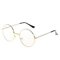 Retro grote ronde bril metalen Frame Anti Blue-ray vlakte glas Spectacles(Gold) - thumbnail