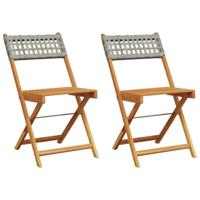 Bistrostoelen 2 st massief acaciahout en poly rattan grijs - thumbnail