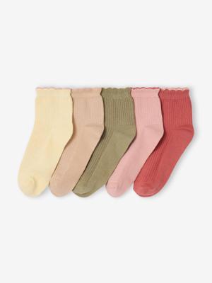 Set van 5 halve sokken met fantasieribbels terracottategel